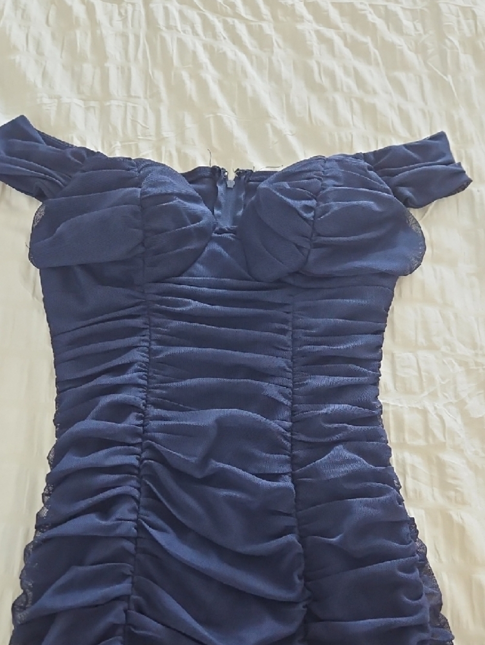 Navy Ruched Off-Shoulder Bodycon Dress